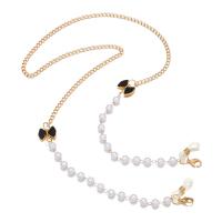 Zinc Alloy Glasses Chain, with Plastic Pearl, Bowknot, gold color plated, for woman & enamel Approx 70 cm [
