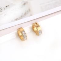 Stainless Steel Clip Earrings, 304 Stainless Steel, Donut, Galvanic plating, fashion jewelry & Unisex & with rhinestone 