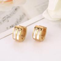 Stainless Steel Huggie Hoop Earring, 304 Stainless Steel, with Shell, Donut, Galvanic plating, fashion jewelry & Unisex [