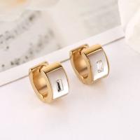 Stainless Steel Huggie Hoop Earring, 304 Stainless Steel, with Shell, Donut, Galvanic plating, fashion jewelry & Unisex & with rhinestone 