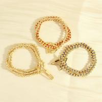Brass Bracelets, with Glass Beads, handmade, three layers & fashion jewelry & Unisex Approx 16-22 cm 