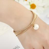 Moda pulseras de la aleación de Zinc, con Perlas plásticas, chapado, Joyería & para mujer, dorado, longitud:aproximado 19 cm, Vendido por UD