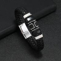 PU Leather Cord Bracelets, with Zinc Alloy, fashion jewelry & for man, black [