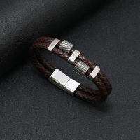 PU Leather Cord Bracelets, with 316 Stainless Steel, fashion jewelry & for man 12mm 