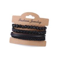 PU Leather Cord Bracelets, with Obsidian, fashion jewelry & for man, 12cm 