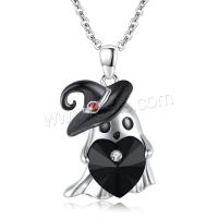 Rhinestone Zinc Alloy Necklace, with Resin Rhinestone, with 5cm extender chain, Ghost, silver color plated, vintage & fashion jewelry & for woman & enamel & with rhinestone, black Approx 45 cm 