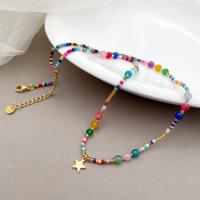 Acrylic Necklace, 304 Stainless Steel, with Copper Coated Plastic & Acrylic, with 5cm extender chain, Star, Vacuum Ion Plating, fashion jewelry & for woman, mixed colors, nickel, lead & cadmium free, 10mm Approx 42 cm 