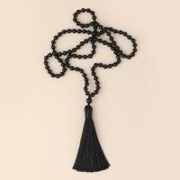 Fashion Fringe Necklace, Black Agate, with Knot Cord, Tassel, vintage & fashion jewelry & Unisex, black, 6mm,85mm Approx 86 cm 