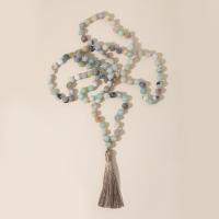 Fashion Fringe Necklace, ​Amazonite​, with Knot Cord, Tassel, vintage & fashion jewelry & Unisex & frosted, mixed colors, 8mm,80mm Approx 122.5 cm 