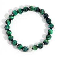 Tiger Eye Stone Bracelets, with Zinc Alloy, Round, silver color plated, fashion jewelry & Unisex, green, 8mm Approx 20 cm 