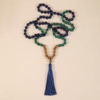 Fashion Fringe Necklace, Malachite, with Knot Cord & Lapis Lazuli & Grain Stone, Tassel, vintage & fashion jewelry & Unisex, mixed colors, 8mm,80mm Approx 102 cm 