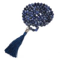 Fashion Fringe Necklace, Sodalite, with Knot Cord & Zinc Alloy, Tassel, silver color plated, vintage & fashion jewelry & Unisex, blue, 8mm,80mm Approx 110 cm 
