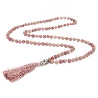 Fashion Fringe Necklace, Rhodochrosite, with Knot Cord & Zinc Alloy, Tassel, silver color plated, vintage & fashion jewelry & Unisex, pink, 8mm,80mm Approx 110 cm 
