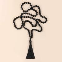 Fashion Fringe Necklace, Black Agate, with Knot Cord, Tassel, vintage & fashion jewelry & Unisex, black, 8mm,80mm Approx 103 cm 