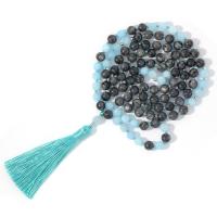 Fashion Fringe Necklace, Labradorite, with Knot Cord & Aquamarine, Tassel, vintage & fashion jewelry & Unisex, mixed colors, 8mm,80mm Approx 88 cm 