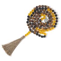Fashion Fringe Necklace, Tiger Eye, with Knot Cord & Citrine & Zinc Alloy, Tassel, silver color plated, vintage & fashion jewelry & Unisex, mixed colors, 8mm,80mm Approx 106 cm 