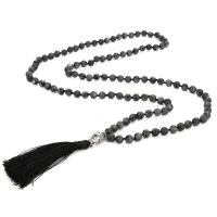 Fashion Fringe Necklace, Labradorite, with Knot Cord & Zinc Alloy, Tassel, silver color plated, vintage & fashion jewelry & Unisex, mixed colors, 8mm,80mm Approx 106 cm 
