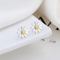 Sterling Silver Stud Earring, 925 Sterling Silver, Daisy, fashion jewelry & for woman, 10mm 