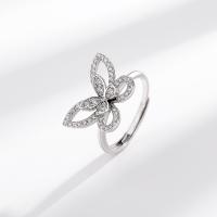 Cubic Zirconia Micro Pave Sterling Silver Finger Ring, 925 Sterling Silver, Butterfly, fashion jewelry & micro pave cubic zirconia & for woman, US Ring [