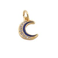 Cubic Zirconia Micro Pave Brass Pendant, Moon, micro pave cubic zirconia & for woman & enamel, golden Approx 1mm [