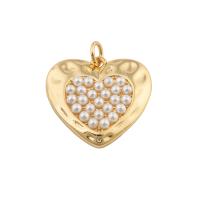 Colgantes de corazón de latón, metal, con Perlas plásticas, Joyería & para mujer, dorado, 23x21x3mm, agujero:aproximado 1mm, Vendido por UD