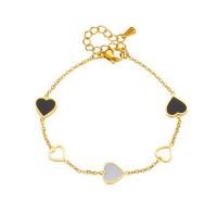 Titanium Steel Bracelet & Bangle, with Shell, with 1.57inch extender chain, Heart, plated, fashion jewelry & for woman, golden Approx 5.9 Inch 