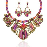 Resin Jewelry Sets, Zinc Alloy, earring & necklace, with Resin, with 2inch extender chain, gold color plated, 2 pieces & Bohemian style & for woman & enamel & with rhinestone Approx 17.7 Inch 