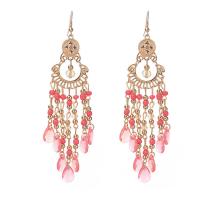 Glass Seed Beads Earring, Zinc Alloy, with Seedbead, Teardrop, gold color plated, Bohemian style & for woman & with rhinestone & hollow 120mm 
