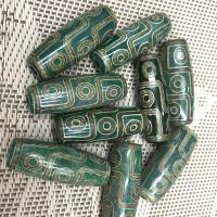 Natural Tibetan Agate Dzi Beads, Drum, nigh-eyed & DIY, green, 15*39mm 