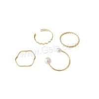 Brass Ring Set, with Plastic Pearl, real gold plated, 4 pieces & fashion jewelry & for woman, golden, 17mm 