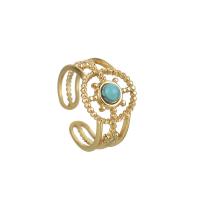 Titanium Steel Finger Ring, with turquoise, 14K gold plated, fashion jewelry & for woman, two different colored, 18*14mm 