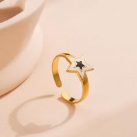 Titanium Steel Finger Ring, 14K gold plated, fashion jewelry & for woman & enamel, two different colored, 20*12mm [