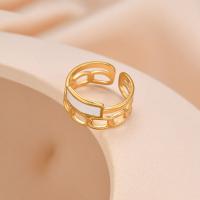 Titanium Steel Finger Ring, 14K gold plated, fashion jewelry & for woman & enamel, two different colored, 17*10mm [