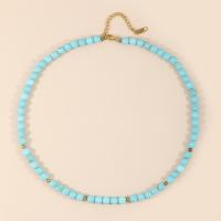 Turquoise Zinc Alloy Necklace, Natural Turquoise, with Zinc Alloy, with 5cm extender chain, Round, gold color plated, fashion jewelry & for woman, blue, 6mm Approx 40 cm 