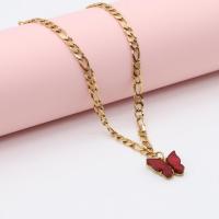 Titanium Steel Jewelry Necklace, with Plastic, with 5cm extender chain, Butterfly, Vacuum Ion Plating, fashion jewelry & for woman, red, nickel, lead & cadmium free Approx 30 cm 