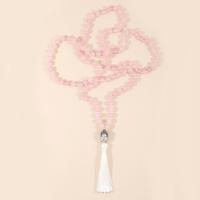 Fashion Fringe Necklace, Rose Quartz, with Knot Cord & Zinc Alloy, Tassel, silver color plated, vintage & fashion jewelry & Unisex, pink, 8mm,20mm,80mm Approx 114 cm 