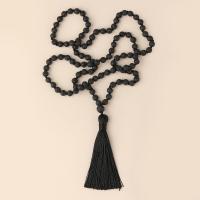 Fashion Fringe Necklace, Lava, with Knot Cord, Tassel, vintage & fashion jewelry & Unisex, black, 6mm, Approx 