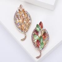 Crystal Brooch, Zinc Alloy, with Crystal, Leaf, gold color plated, fashion jewelry & for woman & with rhinestone 