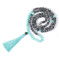 Fashion Fringe Necklace, Snowflake Obsidian, with Knot Cord & ​Amazonite​, Tassel, vintage & fashion jewelry & Unisex, mixed colors, 8mm,80mm Approx 86 cm 