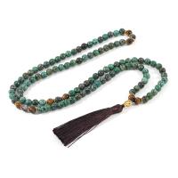 Fashion Fringe Necklace, African Turquoise, with Knot Cord & Tiger Eye & Zinc Alloy, Tassel, gold color plated, vintage & fashion jewelry & Unisex, mixed colors, 8mm,85mm Approx 92 cm 