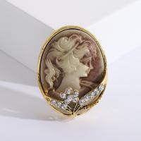 Resin Brooch, Zinc Alloy, with Resin, Oval, plated, fashion jewelry & embossed & for woman & with rhinestone 