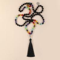 Fashion Fringe Necklace, Black Agate, with Knot Cord & Rainbow Stone & Zinc Alloy, Tassel, silver color plated, vintage & fashion jewelry & Unisex, mixed colors, 8mm, Approx 