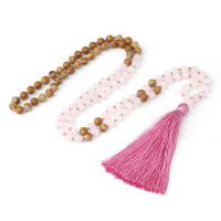 Fashion Fringe Necklace, Rose Quartz, with Knot Cord & Grain Stone, Tassel, vintage & fashion jewelry & Unisex & frosted, mixed colors, 8mm, Approx 