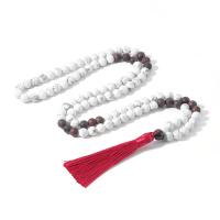 Fashion Fringe Necklace, Howlite, with Knot Cord & African Bloodstone, Tassel, vintage & fashion jewelry & Unisex, mixed colors, 8mm,85mm Approx 88 cm 
