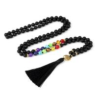 Fashion Fringe Necklace, Black Agate, with Knot Cord & Rainbow Stone & Zinc Alloy, Tassel, gold color plated, vintage & fashion jewelry & Unisex, mixed colors, 8mm, Approx 