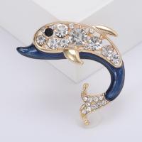 Rhinestone Zinc Alloy Brooch, Dolphin, gold color plated, fashion jewelry & for woman & enamel & with rhinestone [