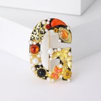 Enamel Brooch, Zinc Alloy, with Resin & Plastic Pearl, Letter G, gold color plated, fashion jewelry & for woman & with rhinestone, mixed colors [