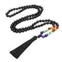 Fashion Fringe Necklace, Black Agate, with Knot Cord & Rainbow Stone, Tassel, vintage & fashion jewelry & Unisex, mixed colors, 8mm, Approx 