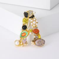 Enamel Brooch, Zinc Alloy, with Resin & Plastic Pearl, Letter A, gold color plated, fashion jewelry & for woman & with rhinestone, mixed colors [