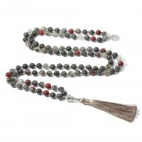 Fashion Fringe Necklace, African Bloodstone, with Knot Cord & Zinc Alloy, Tassel, silver color plated, vintage & fashion jewelry & Unisex, mixed colors, 8mm, Approx 